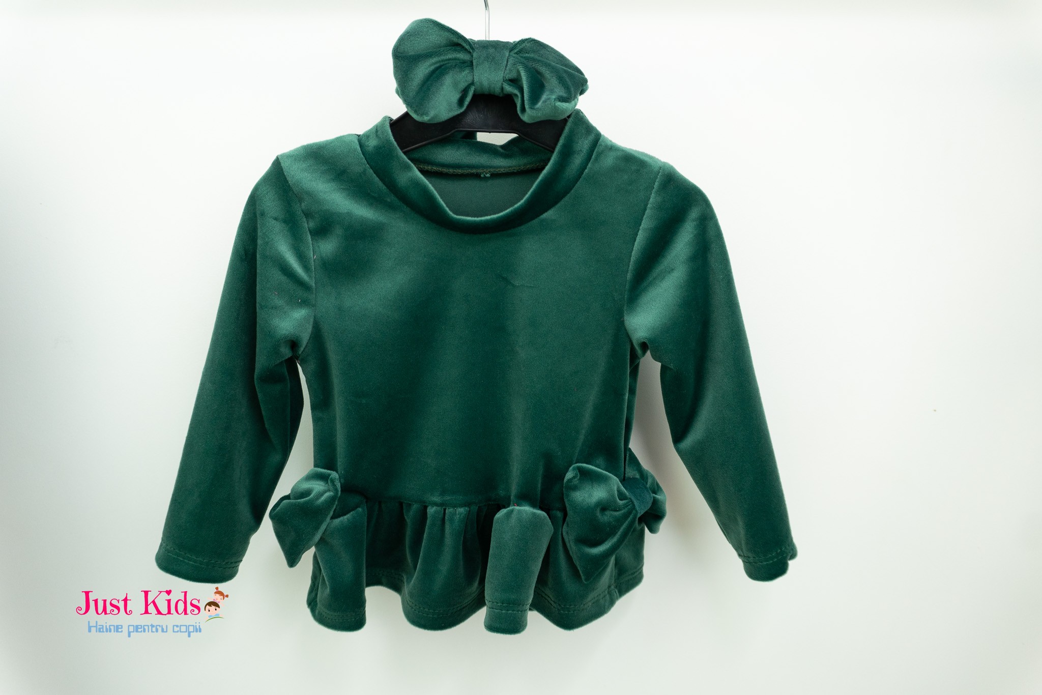 Set Elegant 3 Piese de Catifea cu Bentiță, Verde, 1-3 ani