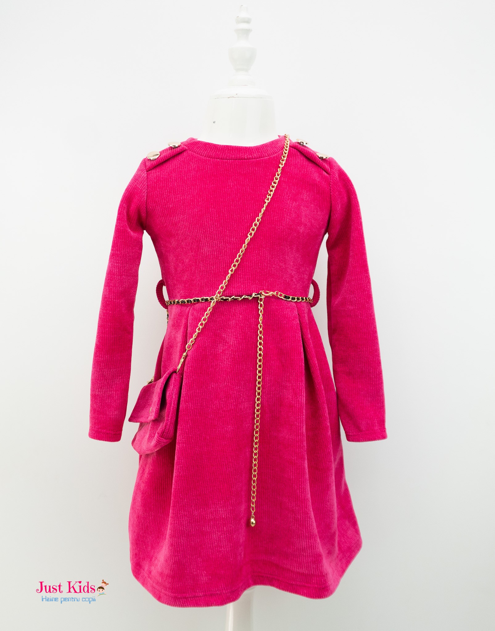 Rochiță Elegantă din raiat cu Gentuța, Roz, 4-14 ani