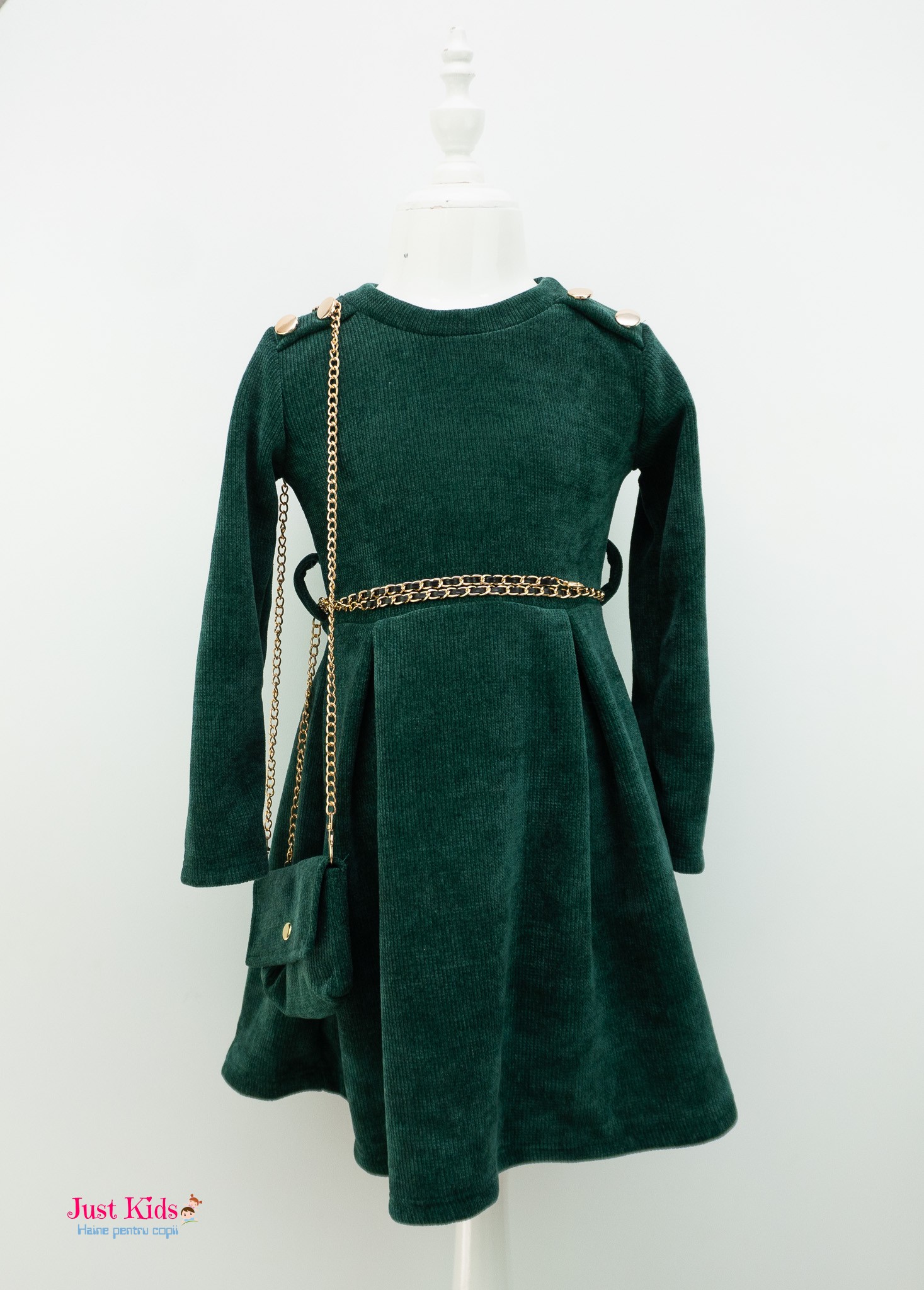 Rochiță Elegantă din raiat cu Gentuța, Verde, 4-14 ani