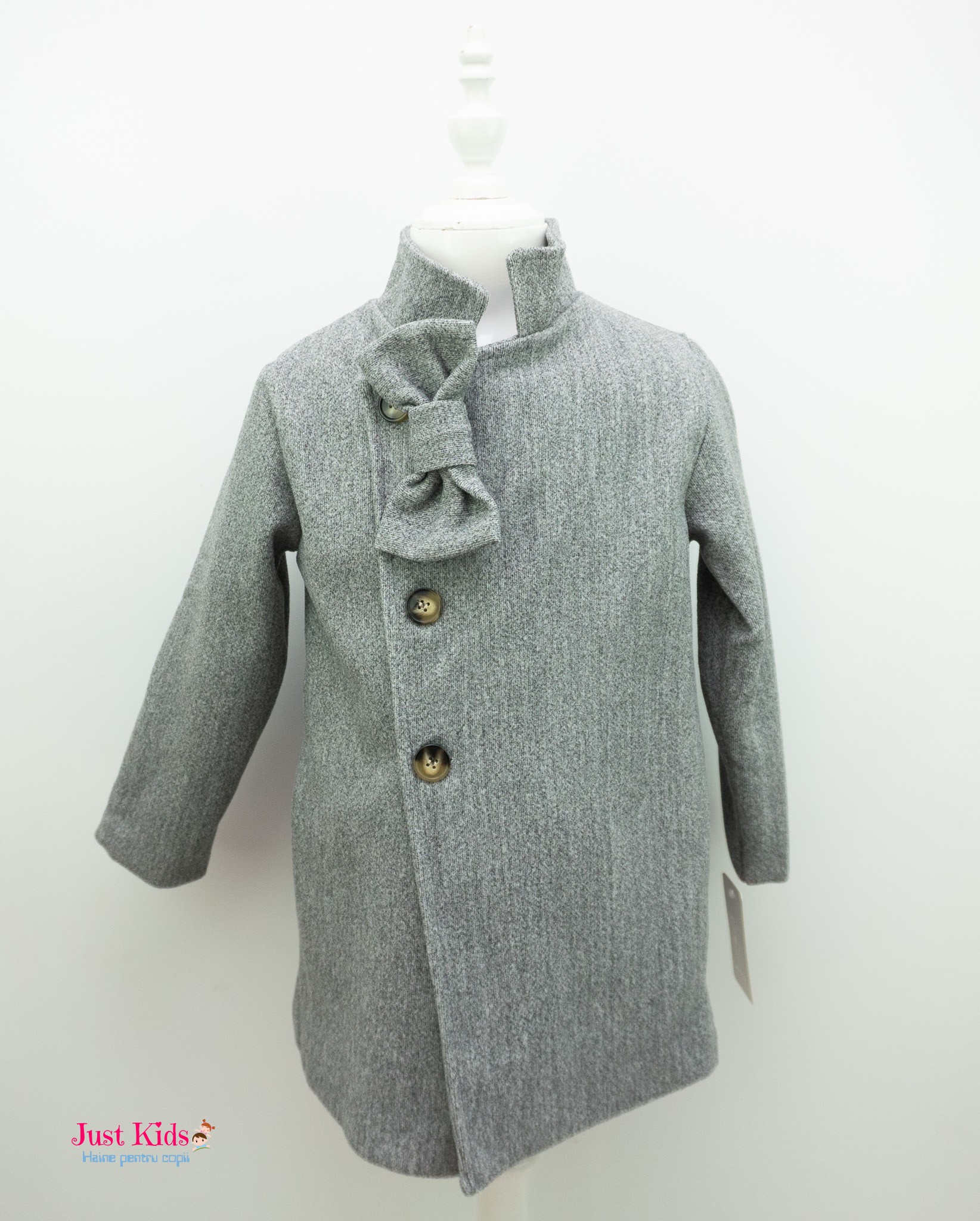 Palton elegant cu fundiță, Gri, 4-14 ani