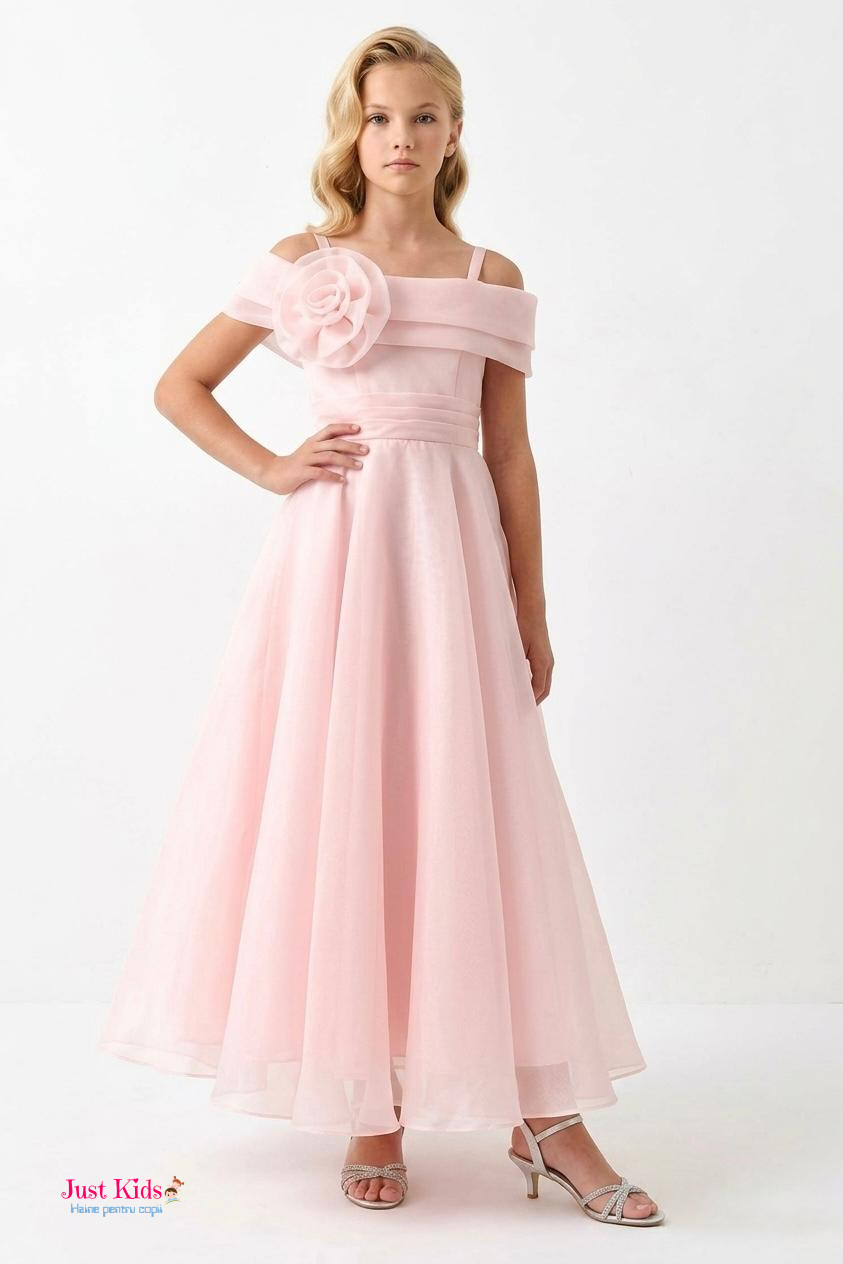 Rochie de ocazie, piersic, 10-14 ani